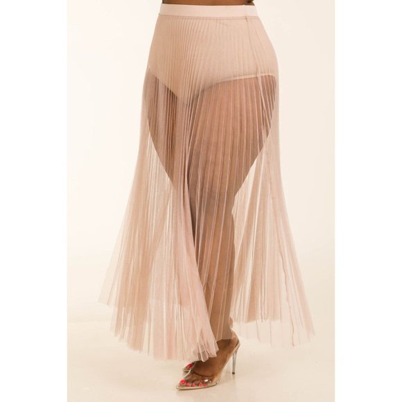 Women's Sexy Elastic Waist Pleated Mesh Maxi Skirt Plus Size 1X 2X 3X - Picture 3 of 11